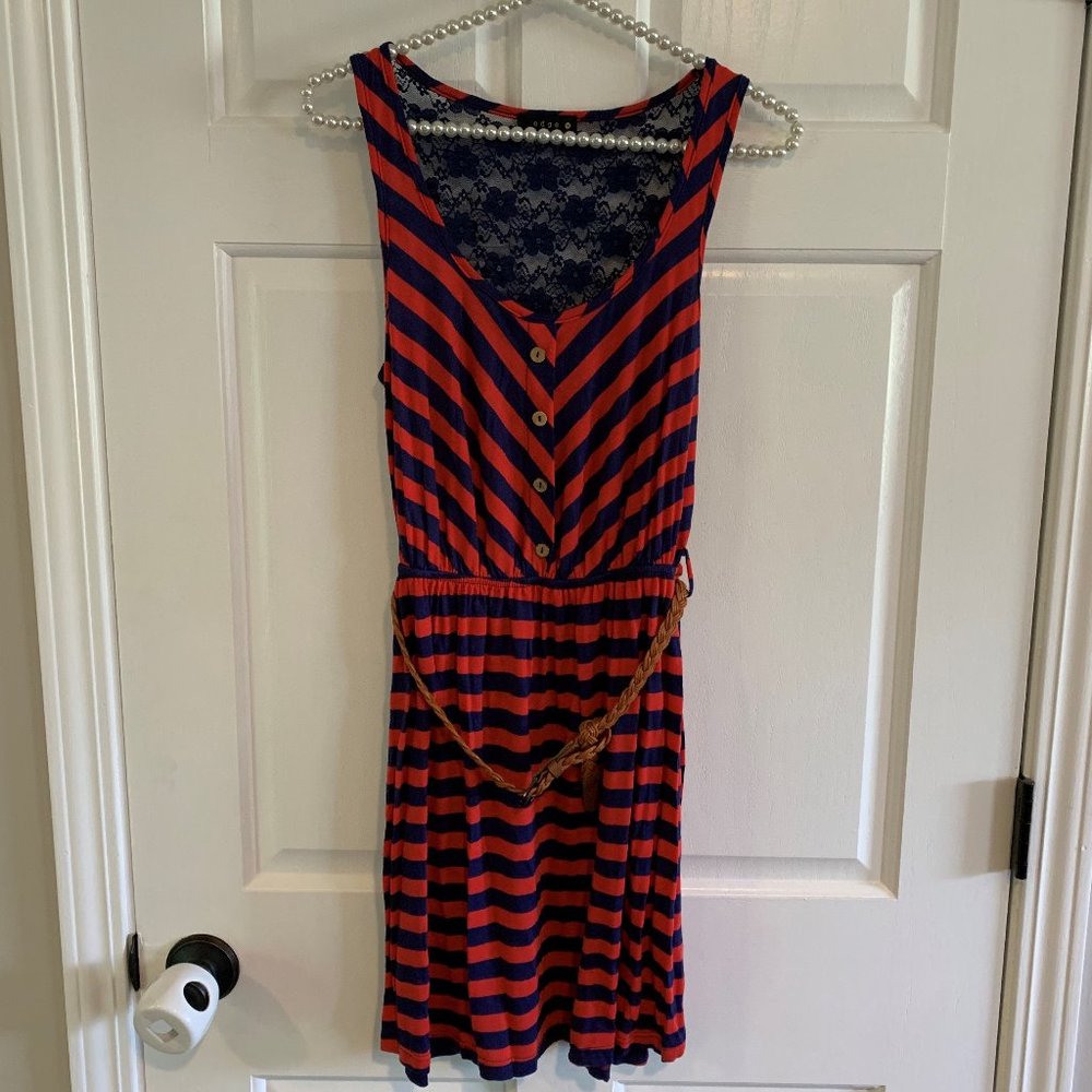 Edge Casual Chevron Striped Tank Dress w/ Belt Juniors Size M